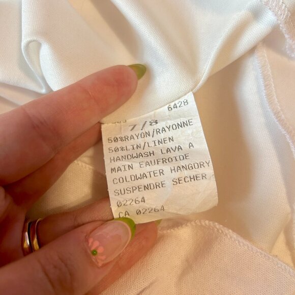 90s White Linen Circle Skirt by Vamp | Vintage Minimalist A-Line | Size L - Picture 6 of 6